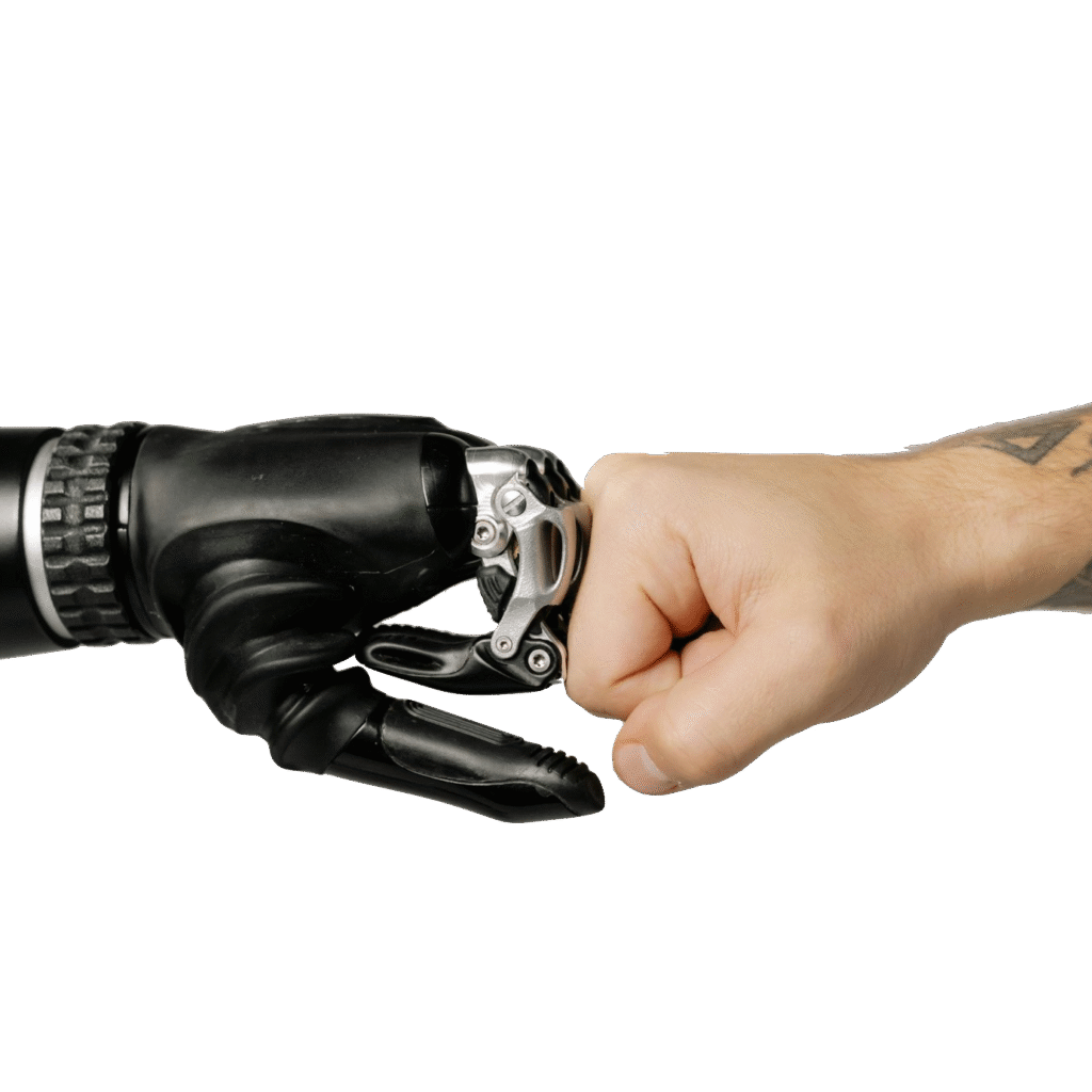 AI Tools as Personal Assistants Fist pump between human and robot, representing AI tools as personal assistants