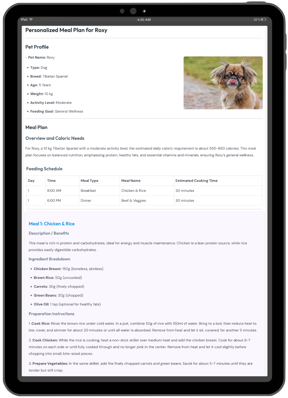 Project VALUE_Pet Meal Planner Screenshot Project VALUE: Pet Meal Planner Screenshot