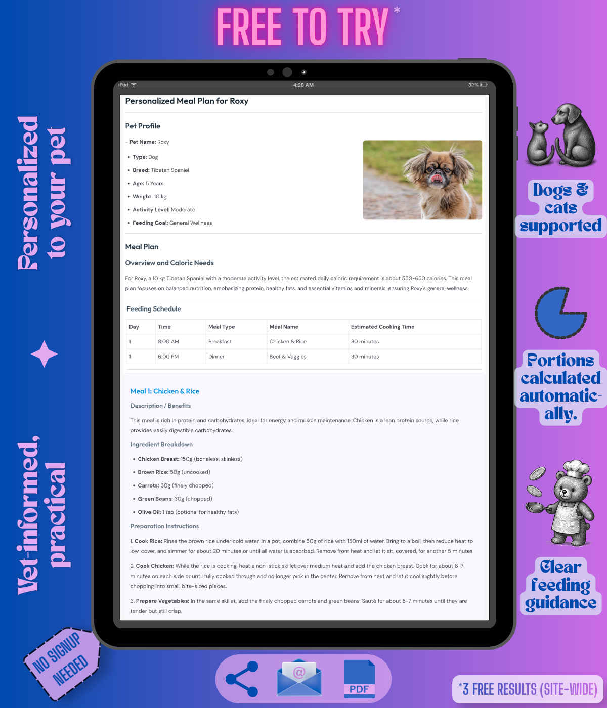 Project VALUE Pet Meal Planner Highlights
