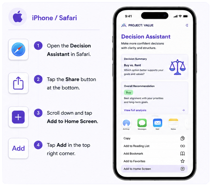 Add Decision Assistant to Your Phone - iOS