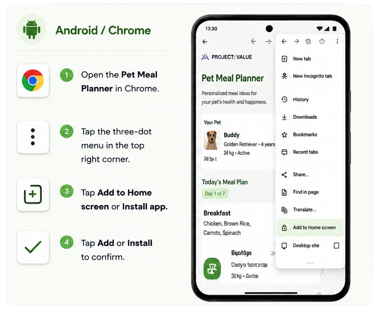 Add Pet Meal Planner to Your Phone - Android