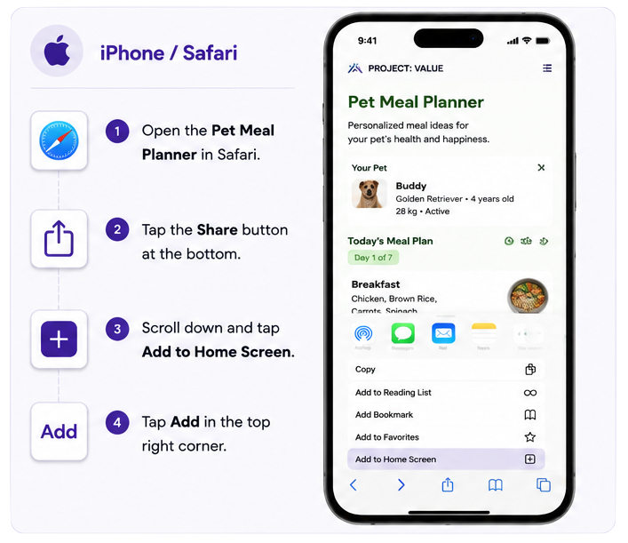 Add Pet Meal Planner to Your Phone - iOS