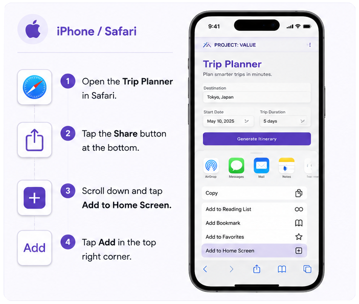 Add Trip Planner to Your Phone - iOS