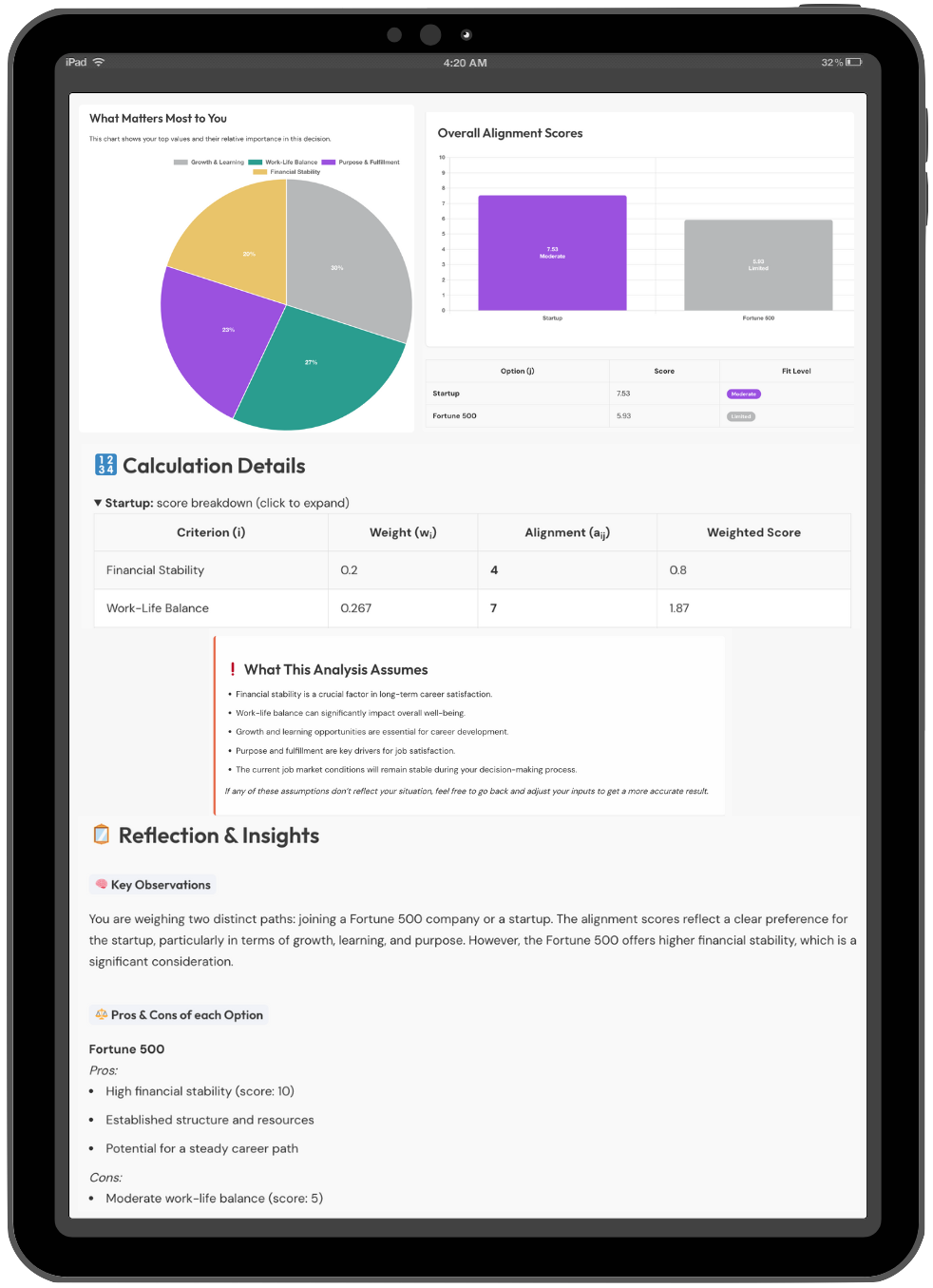 Project VALUE Decision Assistant Screenshot
