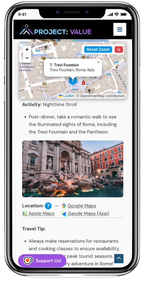 Project VALUE Trip Planner Screenshot